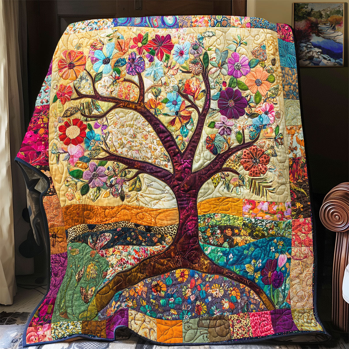 Floral Tree Of Life Patchwork WU0502014CL Quilt