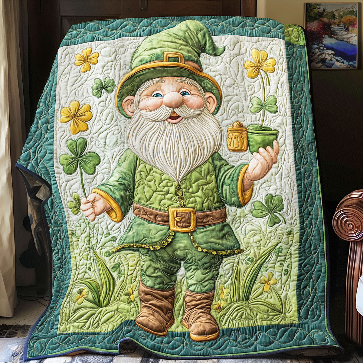 Gnome Happy St.Patrick's Day WU0101023CL Quilt