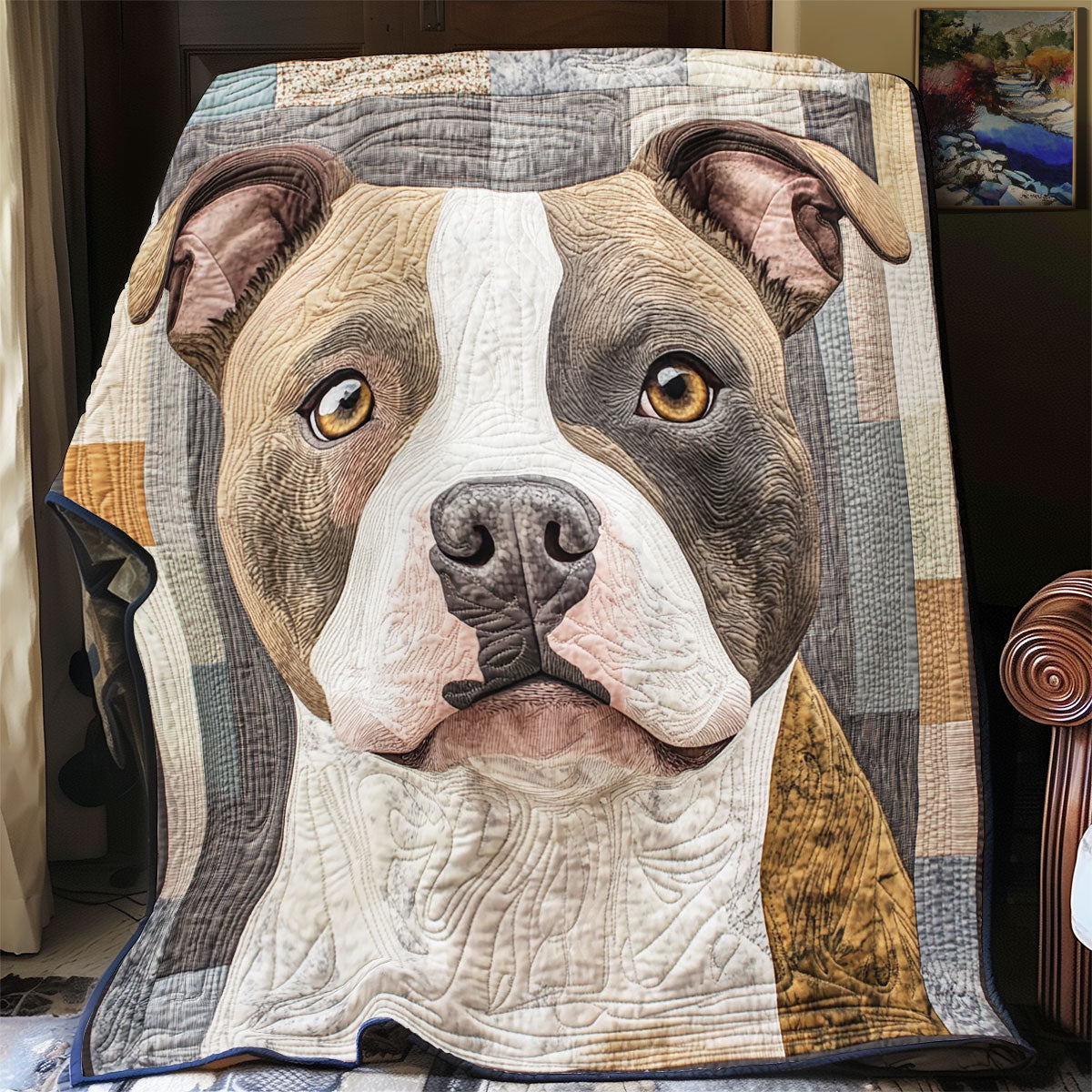 Pitbull Portrait WU0101078CL Quilt