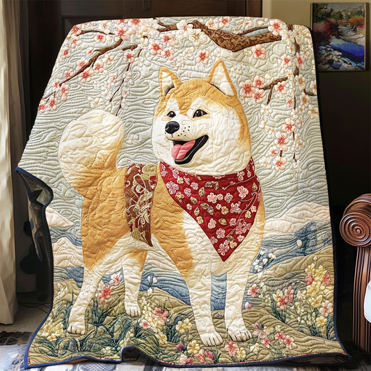 Shiba Inu Under The Cherry Blossom WU2301010CL Quilt