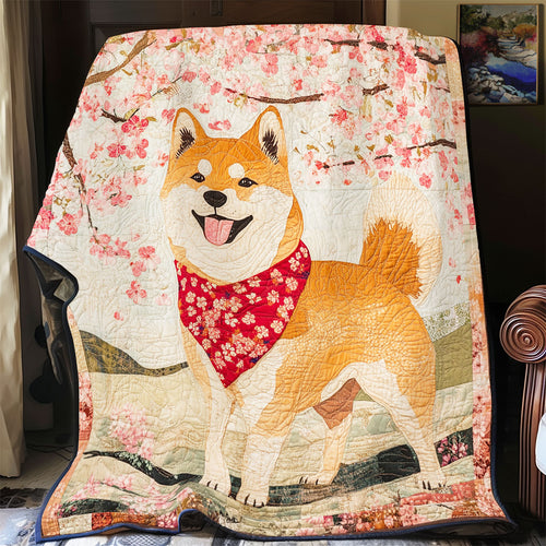 Shiba Inu Under The Cherry Blossom WU2301012CL Quilt