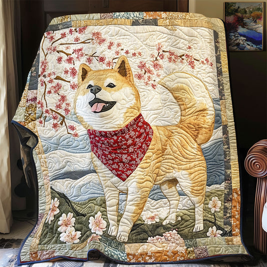 Shiba Inu Under The Cherry Blossom WU2301015CL Quilt