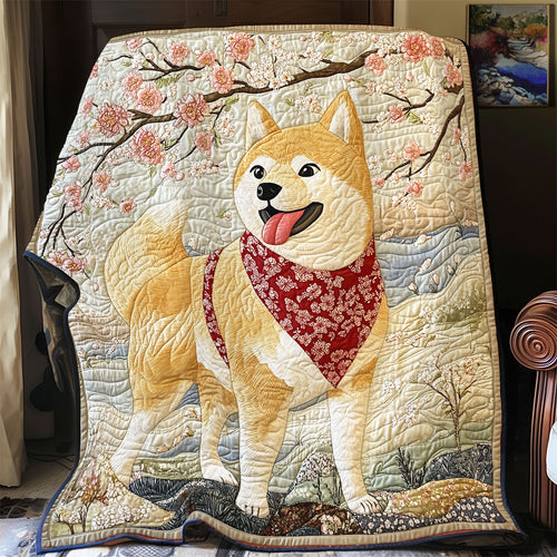 Shiba Inu Under The Cherry Blossom WU2301017CL Quilt