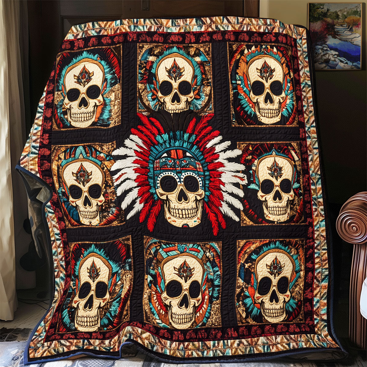 Tribal Skull WU1102039CL Quilt