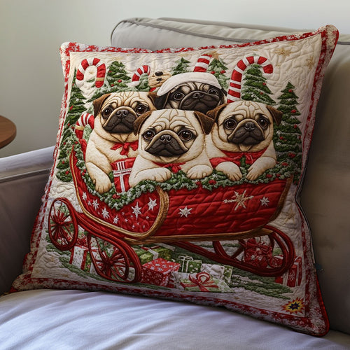 Pug On The Sleigh WU0702048CL Quilt Pillow Case