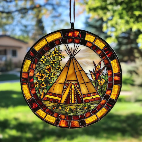 Native American Teepee WU1601017CL Stained Glass Suncatcher