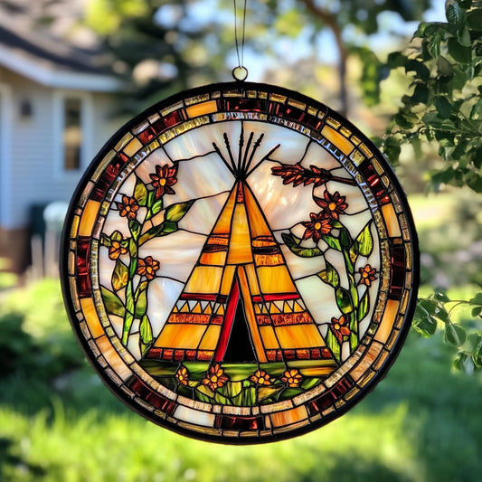 Native American Teepee WU1601018CL Stained Glass Suncatcher