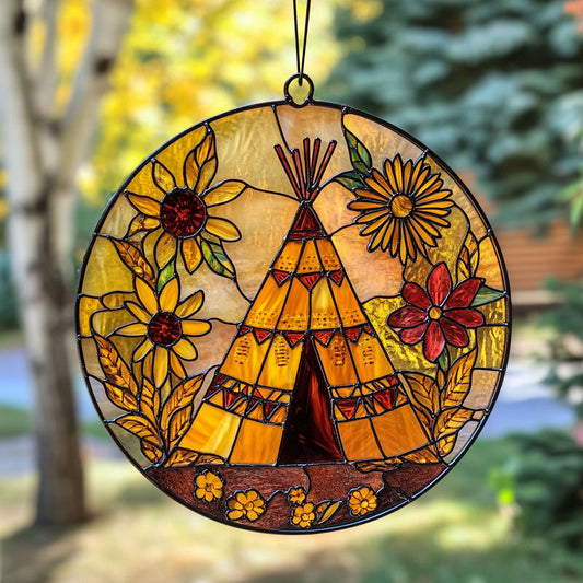 Native American Teepee WU1601075CL Stained Glass Suncatcher