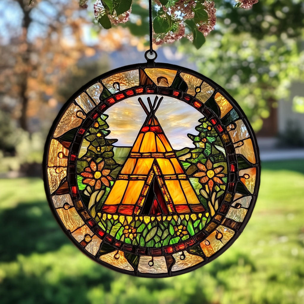 Native American Teepee WU1601076CL Stained Glass Suncatcher