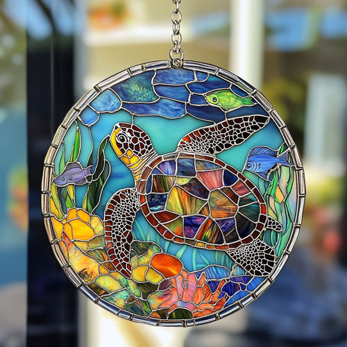 Old Sea Turtle WU1601069CL Stained Glass Suncatcher