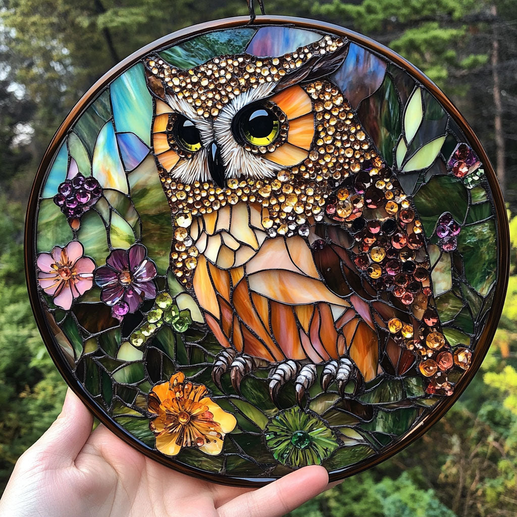 Owl WU1601042CL Stained Glass Suncatcher