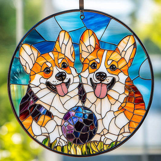 Playful Corgi WU1601055CL Stained Glass Suncatcher