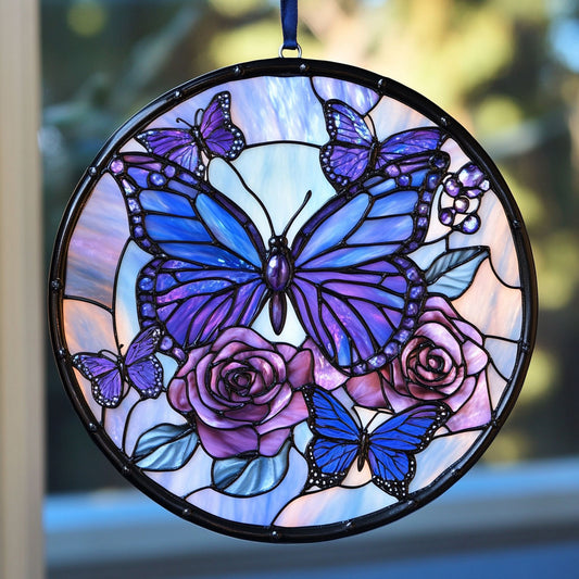 Purple Butterfly WU1601024CL Stained Glass Suncatcher