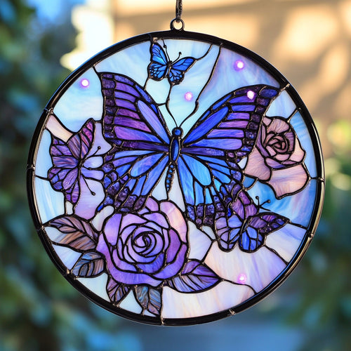 Purple Butterfly WU1601025CL Stained Glass Suncatcher