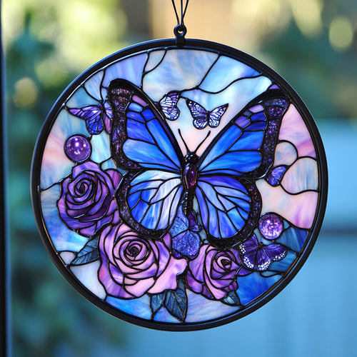 Purple Butterfly WU1601026CL Stained Glass Suncatcher