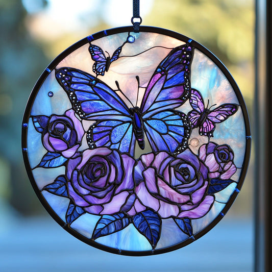 Purple Butterfly WU1601078CL Stained Glass Suncatcher