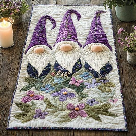 Purple Gnomes WU0303082CL Quilted Table Runner