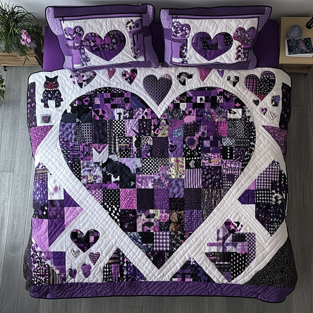 Purple Heart Patchwork Be Mine WU1003032CL Duvet Cover Set