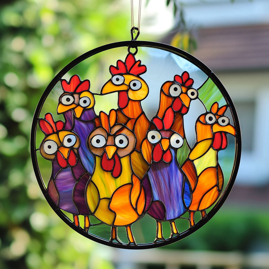 Quirky Chicken WU1402064CL Stained Glass Suncatcher