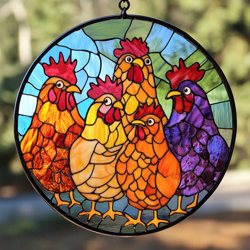 Quirky Chicken WU1402065CL Stained Glass Suncatcher