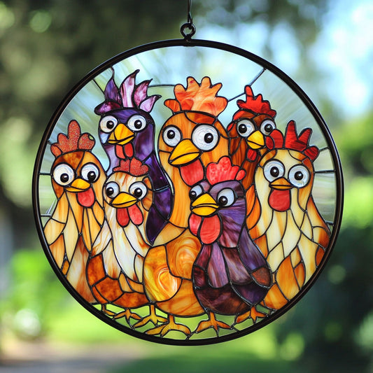 Quirky Chicken WU1402066CL Stained Glass Suncatcher