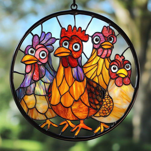 Quirky Chicken WU1402069CL Stained Glass Suncatcher