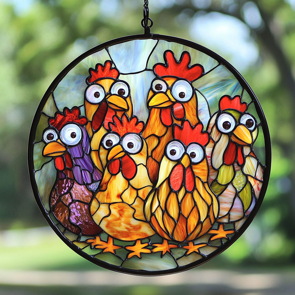 Quirky Chicken WU1402084CL Stained Glass Suncatcher