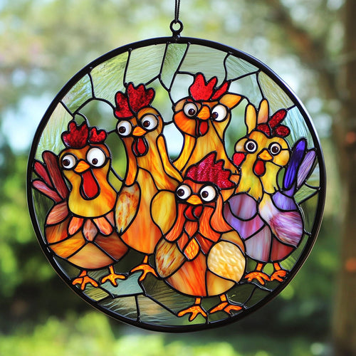 Quirky Chicken WU1402086CL Stained Glass Suncatcher