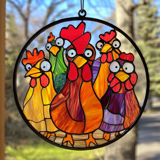 Quirky Chicken WU1402087CL Stained Glass Suncatcher