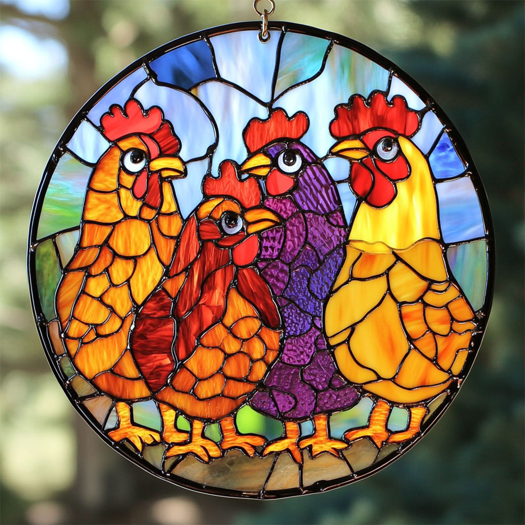 Quirky Chicken WU1402088CL Stained Glass Suncatcher