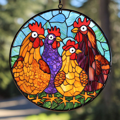 Quirky Chicken WU1402089CL Stained Glass Suncatcher