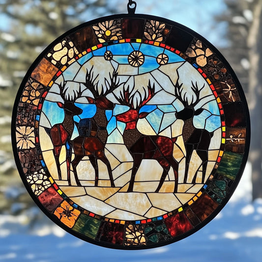 Reindeer Rustic Life WU1601051CL Stained Glass Suncatcher