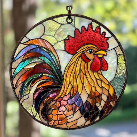 Rooster WU1801009CL Stained Glass Suncatcher