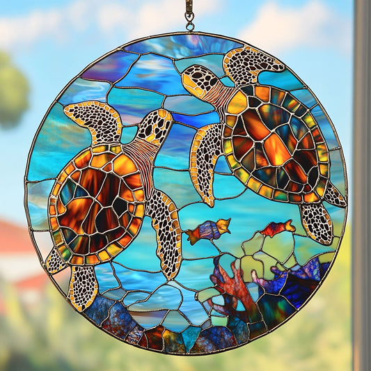 Sea Turtle Ocean Is Calling WU1601037CL Stained Glass Suncatcher