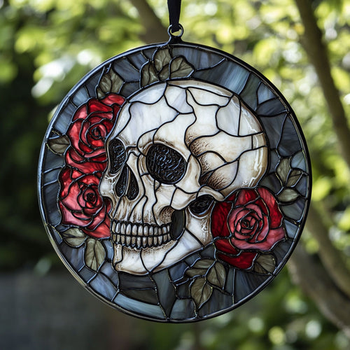 Skull And Roses WU1402043CL Stained Glass Suncatcher