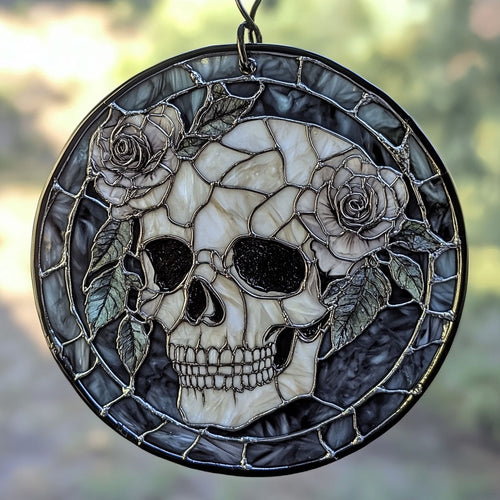 Skull And Roses WU1402045CL Stained Glass Suncatcher