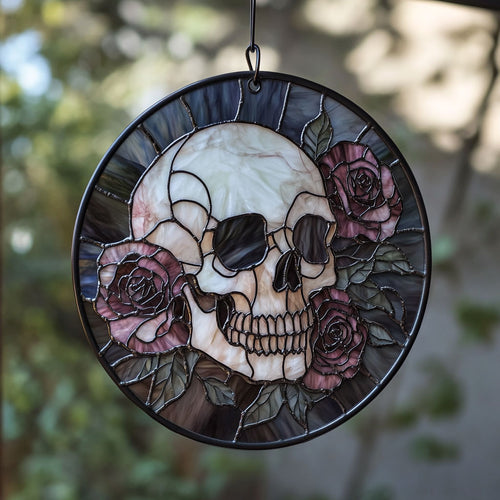 Skull And Roses WU1402047CL Stained Glass Suncatcher