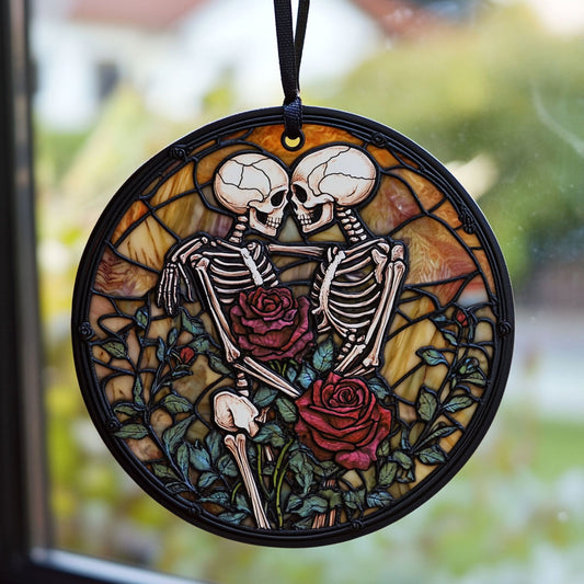 Skull Couple WU1801023CL Stained Glass Suncatcher