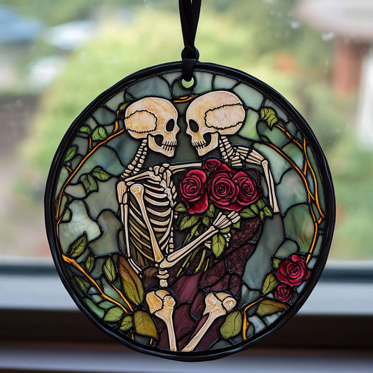 Skull Couple WU1801024CL Stained Glass Suncatcher