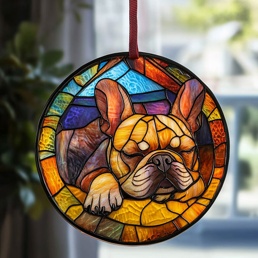 Sleeping Bulldog WU1601054CL Stained Glass Suncatcher