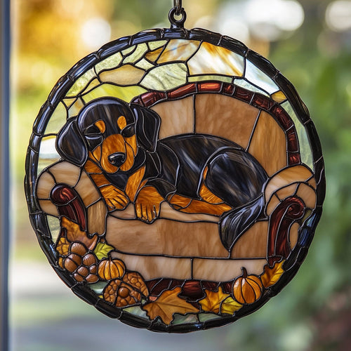 Sleeping Dachshund WU1402058CL Stained Glass Suncatcher