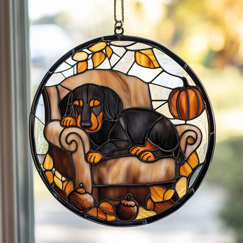 Sleeping Dachshund WU1402059CL Stained Glass Suncatcher