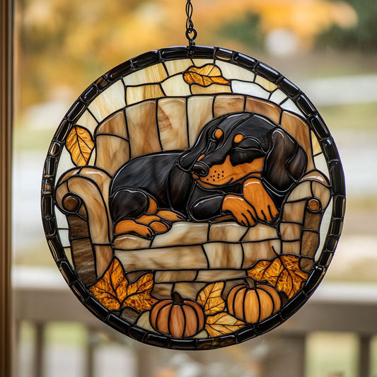 Sleeping Dachshund WU1402060CL Stained Glass Suncatcher