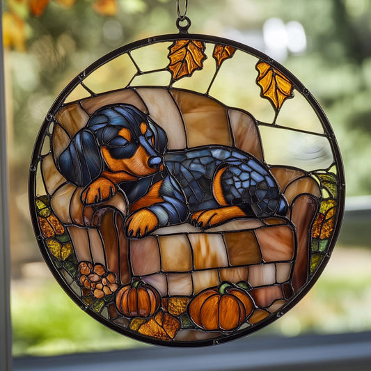 Sleeping Dachshund WU1402061CL Stained Glass Suncatcher