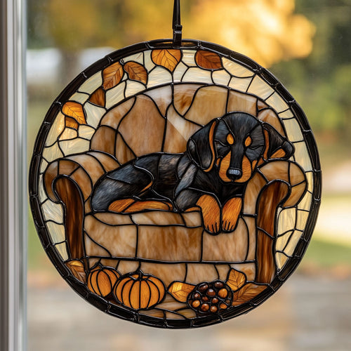 Sleeping Dachshund WU1402062CL Stained Glass Suncatcher