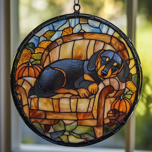 Sleeping Dachshund WU1402063CL Stained Glass Suncatcher