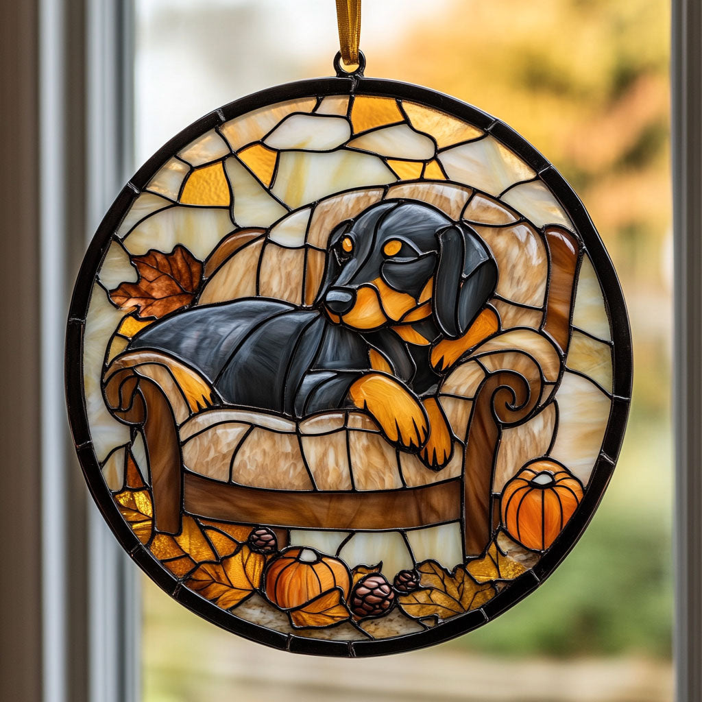 Sleeping Dachshund WU1402082CL Stained Glass Suncatcher