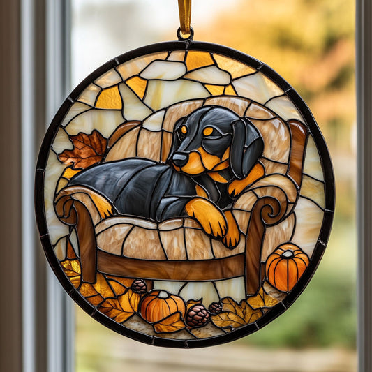 Sleeping Dachshund WU1402082CL Stained Glass Suncatcher