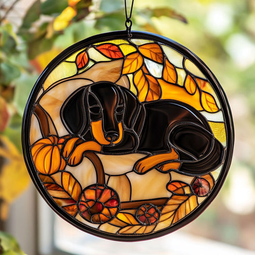 Sleeping Dachshund WU1402083CL Stained Glass Suncatcher