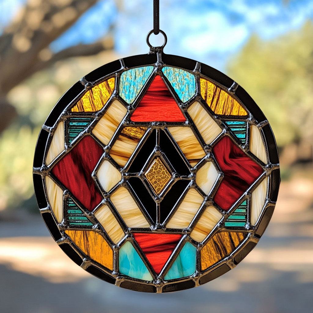 Tribal Mandala WU1402027CL Stained Glass Suncatcher